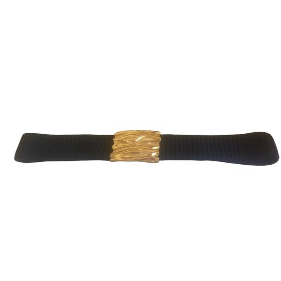 Unmarked Accessories - Women's Vintage Black Stretch Belt Gold Tone Belt Buckle